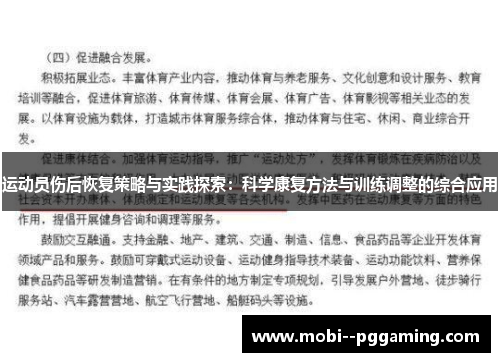 运动员伤后恢复策略与实践探索：科学康复方法与训练调整的综合应用
